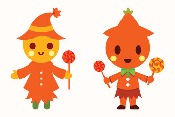  Cute chibi Silly scarecrow with candy vector illustration