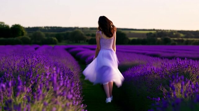 elegant ladies on a lavender meadow at dusk