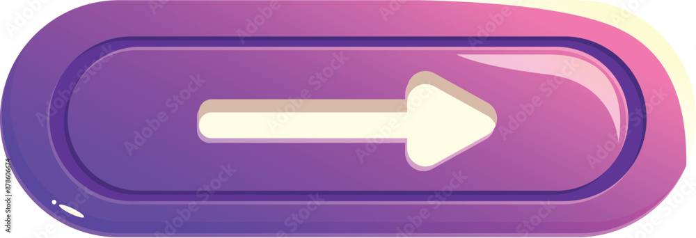 Poster glossy purple rounded rectangle button with an arrow pointing right, perfect for indicating a direct