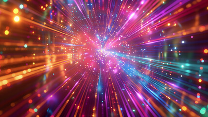 Holographic Interface Simulation with Floating Data Points in Orange, Blue and Pink