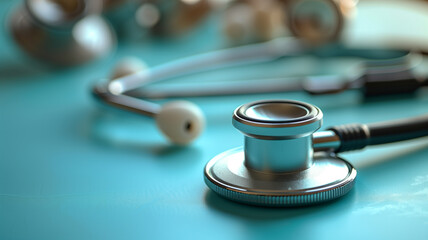 Close-Up of Medical Stethoscope on Blue Background