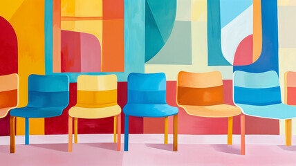 Whimsical Depiction of a Hospital Waiting Room with Abstract Elements