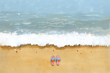 Naklejka premium A pair of flip flops is on a beach