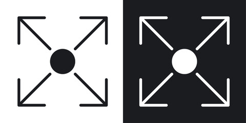 Expand arrows vector icon set in solid black and white color