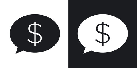 Comment dollar vector icon set in solid black and white color