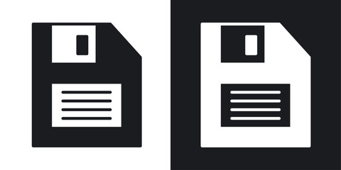 Floppy disk vector icon set in solid black and white color