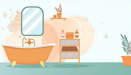 Abstract Watercolor vintage bathroom, no text on digital art concept, Generative AI.