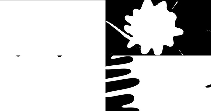 Set of smooth transitions frame by frame in 4k resolution. Templates hand drawn black and white transition masks. Dynamic figure, fast wave transition.