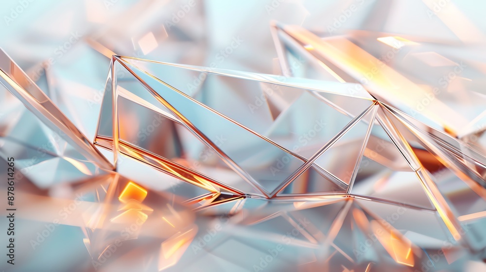 Poster abstract geometric shapes with reflections and warm lighting, creating a modern and elegant design p
