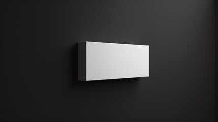 Minimalistic white rectangular signboard on a black wall, perfect for branding, advertising, or design mockup backgrounds.