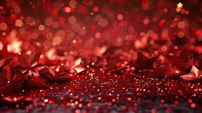 A fiery red glitter background with vibrant red star confetti, creating a dynamic and energetic look, suitable for a music album cover or a promotional poster for a live event. - Powered by Adobe