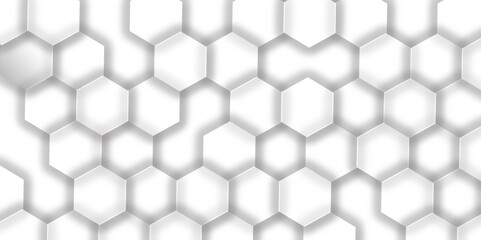 Fototapeta premium Abstract white background with hexagons. Abstract hexagon polygonal pattern background vector. seamless bright white Pattern with hexagons illustration of a honeycomb. Futuristic surface .