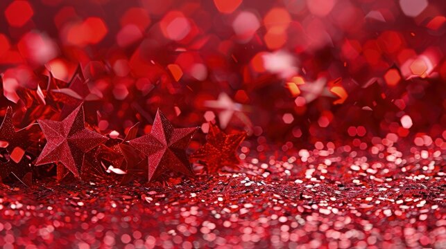 A fiery red glitter background with vibrant red star confetti, creating a dynamic and energetic look, suitable for a music album cover or a promotional poster for a live event.