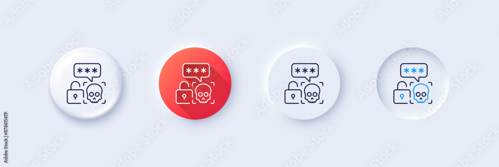 Poster cyber attack line icon. neumorphic, red gradient, 3d pin buttons. ransomware threat sign. password c