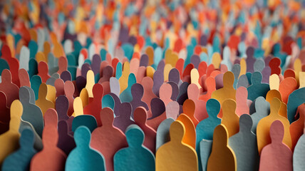 Fototapeta premium people crowd in paper cut style, symbolism of a equality and unity. diversity concept