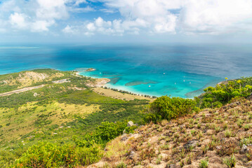 Spectacular aerial view of coral reefs from Cooks Look on Lizard Island. It is located on Great Barrier Reef in north-east part of Australia