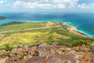 Spectacular aerial view of coral reefs from Cooks Look on Lizard Island. It is located on Great Barrier Reef in north-east part of Australia