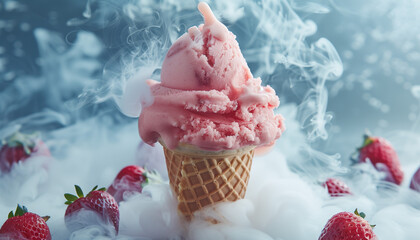 Close-up Ice Cold Strawberry Ice Cream 