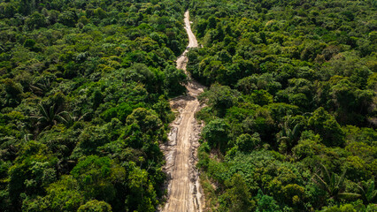 Fototapeta premium roads in the middle of the Amazon jungle, deforestation and sand extraction for construction is one of the main activities where large hectares of forest are deforested
