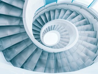 Fototapeta premium A majestically spiral staircase in a modern building. Close-up of a kinetic spiral staircase sculpture defying the laws of gravity and geometry.