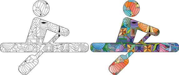 Icon ROWING for coloring in the style of abstract hand drawing. Color and outline set