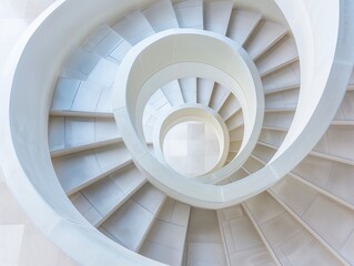 Fototapeta premium A majestically spiral staircase in a modern building. Close-up of a kinetic spiral staircase sculpture defying the laws of gravity and geometry.