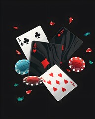 Obraz premium A deck of cards with a pile of chips on top