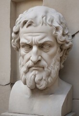 Serene Gaze of a Greek Philosopher Sculpted in Rough Concrete