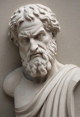 Serene Gaze of a Greek Philosopher Sculpted in Rough Concrete