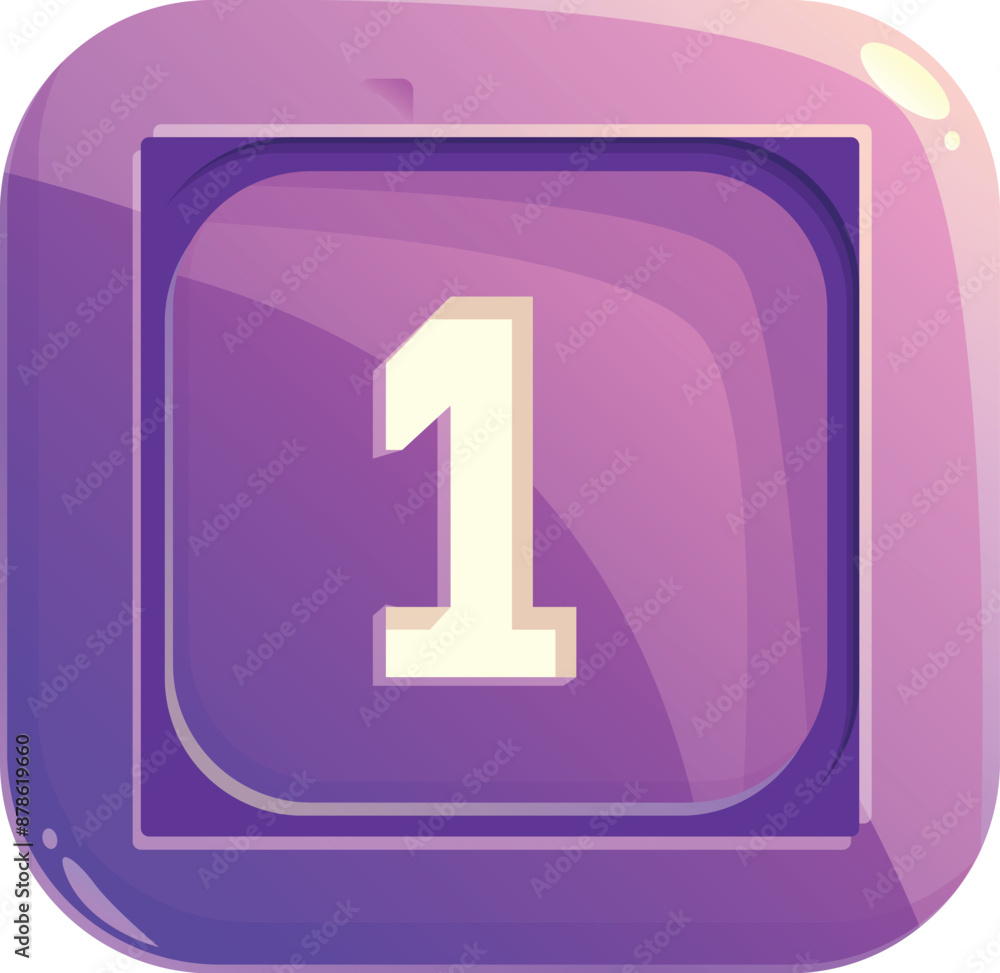 Poster purple square icon showing the number one, perfect for use in mobile apps or games