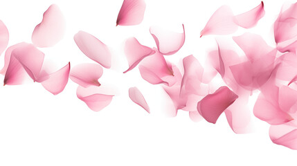 Dance of floating pink petals in the air, isolated on transparent background.