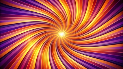 Obraz premium Vibrant purple and orange stripes swirling in a mesmerizing animated spin, evoking a lively festival atmosphere with radiant sunburst rays.