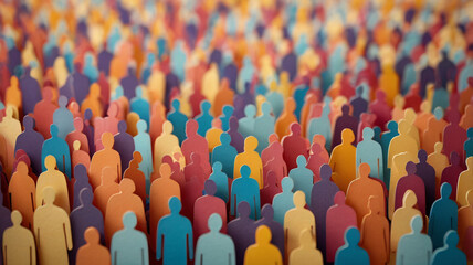 Fototapeta premium people crowd in paper cut style, symbolism of a equality and unity. diversity concept