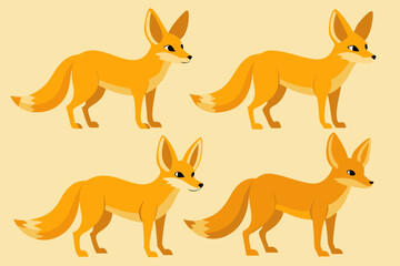 A Set of Highly detailed 4 fennec fox vector art illustration 