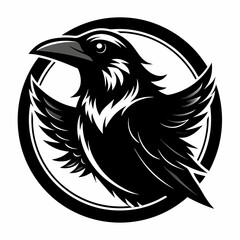 black and white crow head illustration