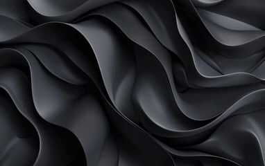 Fototapeta premium Abstract black waves texture, smooth satin or silk fabric for background.