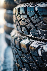 Extreme close up of a stack of tires with selective focus
