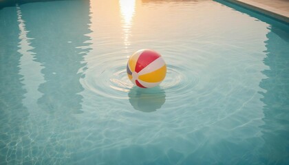 Summer holidays background with colorful beach ball floating on luxury swimming pool and copy space for text