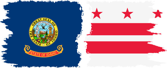 District of Columbia USA - Washington, DC and Idaho state grunge brush flags connection vector
