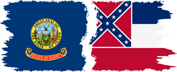 Mississippi and Idaho states grunge brush flags connection vector