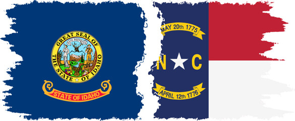 North Carolina and Idaho states grunge brush flags connection vector