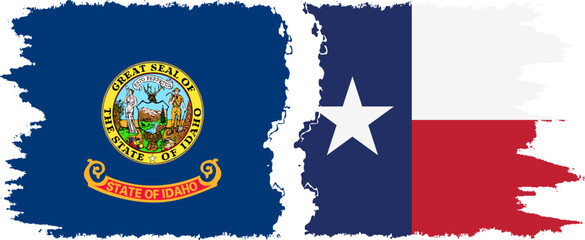 Texas and Idaho states grunge brush flags connection vector
