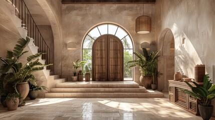 Elegant Mediterranean Villa Foyer with Natural Light