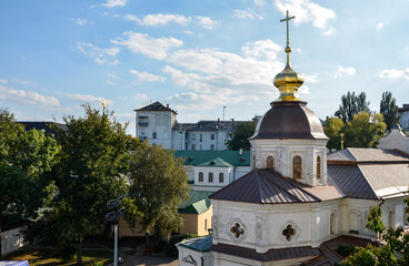 Fototapeta na wymiar View from main bell tower to Refectory church of Saint Sophia monastery complex in Kyiv, Ukraine