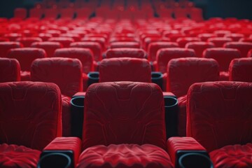Obraz premium Row of red seats in a movie theater