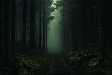 Fototapeta premium Sunny Day in Dark Gothic Forest Light Emerald and Brown.jpeg