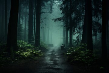 Naklejka premium Whispers of the Foggy Emerald Forest.jpeg