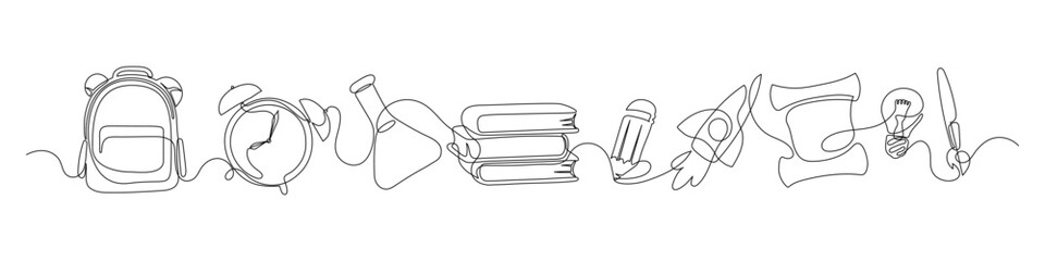 School subjects doodle border frame. Continuous line drawing.