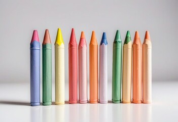 Fototapeta premium colored crayons lined up side by side, ad shot