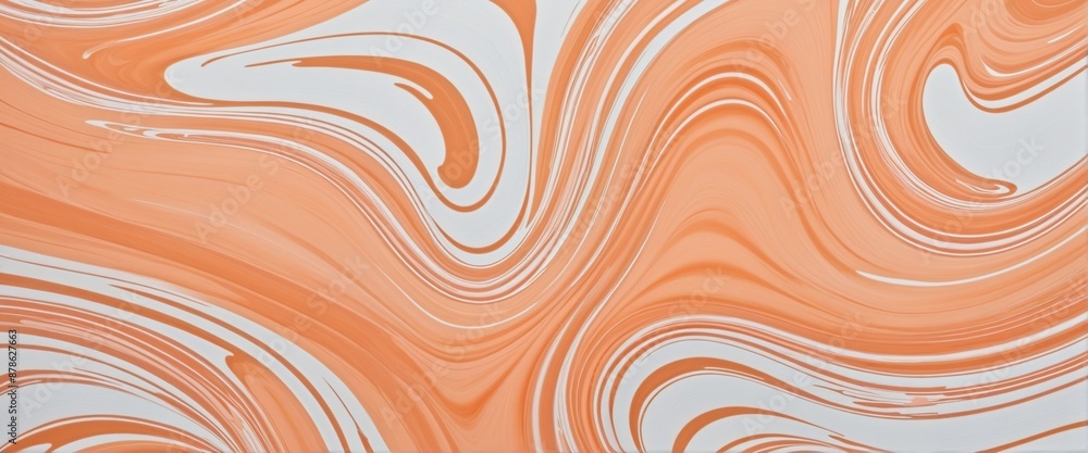 Poster peach fuzz colored marbling surface design with fluid acrylic paint pattern, creating an abstract wa